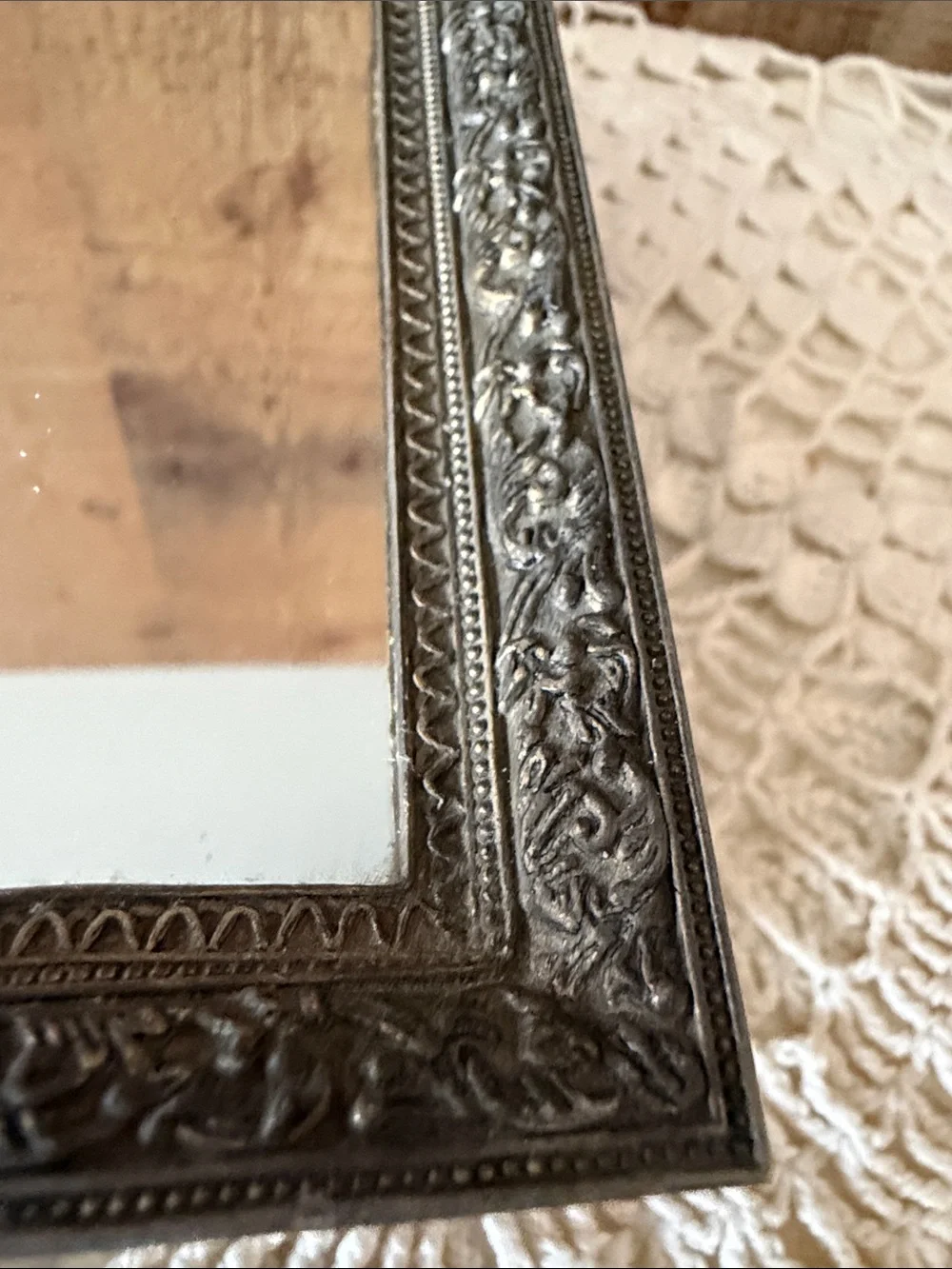 Vintage Velvet Jewelry Trinket Box with Mirrored Top - Navy